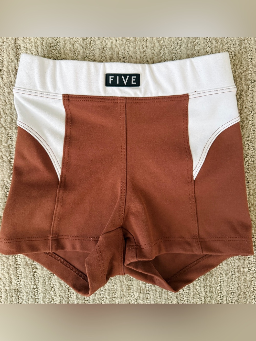 Five The Label- Kids Rust and White Colorblock Bike Shorts, dancewear